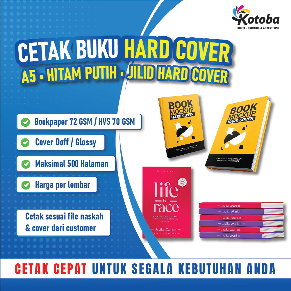 Jasa Cetak Buku Hardcover Laminasi Glossy| Custom Isi & Cover | A5 | HVS/Bookpaper