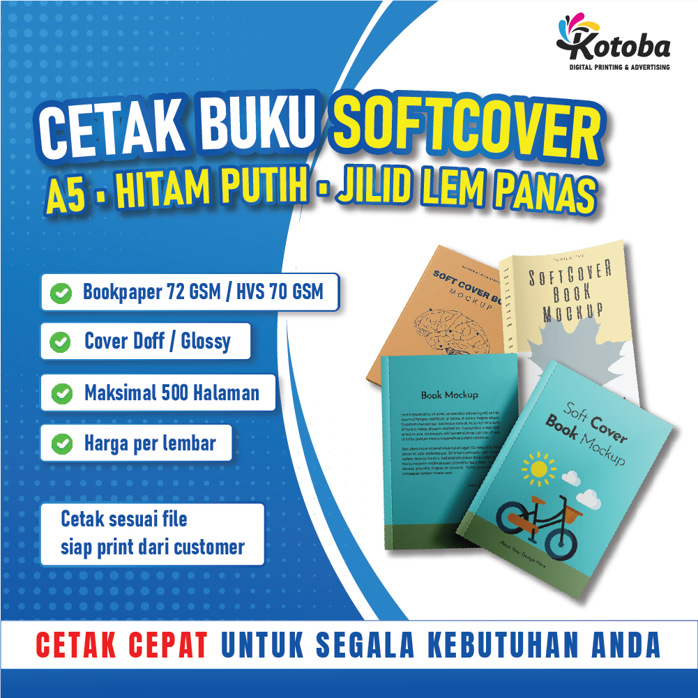 Jasa Cetak Buku Softcover Laminasi Doff| Custom Isi & Cover | A5 | HVS/Bookpaper