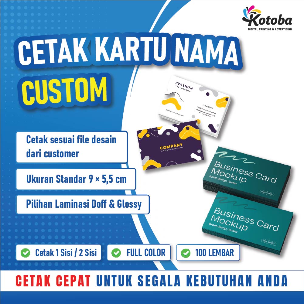 Cetak Kartu Nama Custom AC260 | Business Card Full Color | Laminasi Doff Glossy