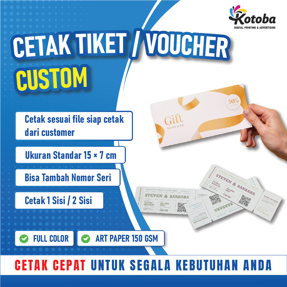 Cetak Voucher | Tiket Event, Kupon Promo, Undian 150 gsm 1 Sisi | Full Color