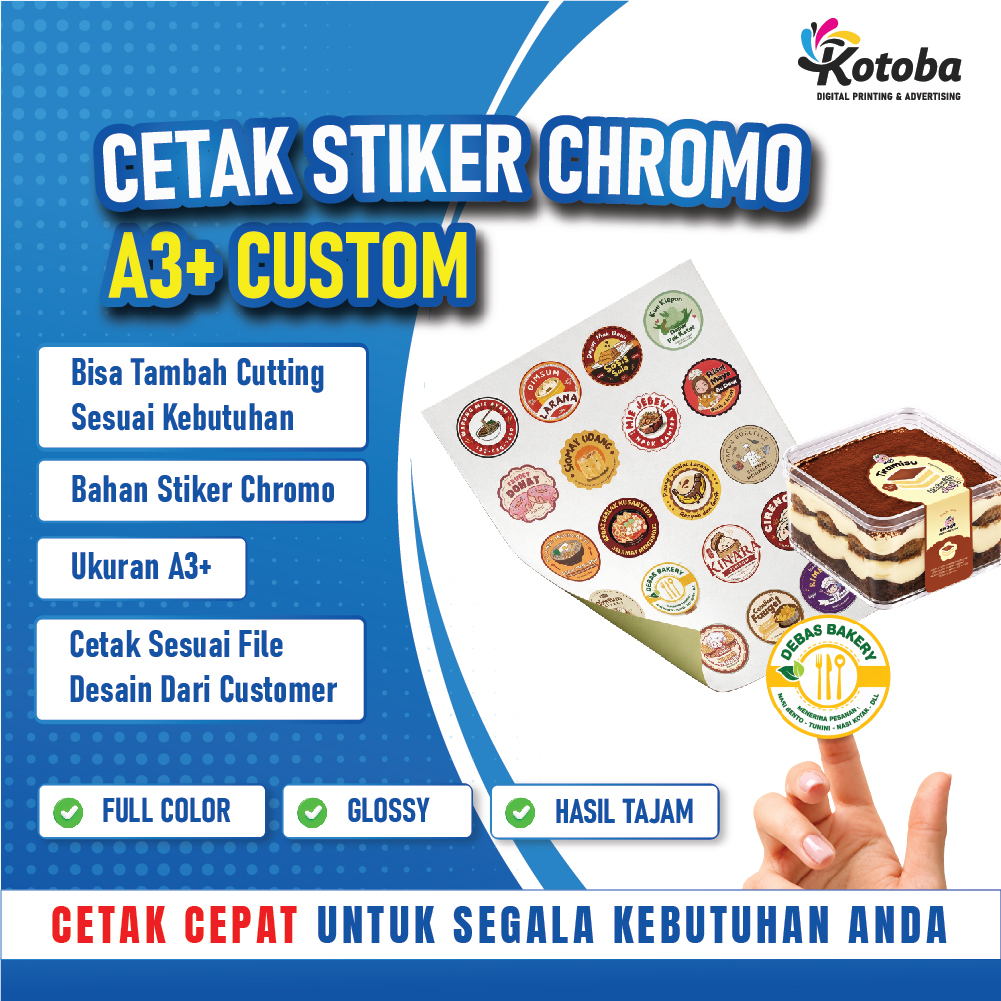 Cetak Stiker Chromo A3+ Custom Kiss Cut| Full Color | Bisa Cutting | Label Produk & Kemasan
