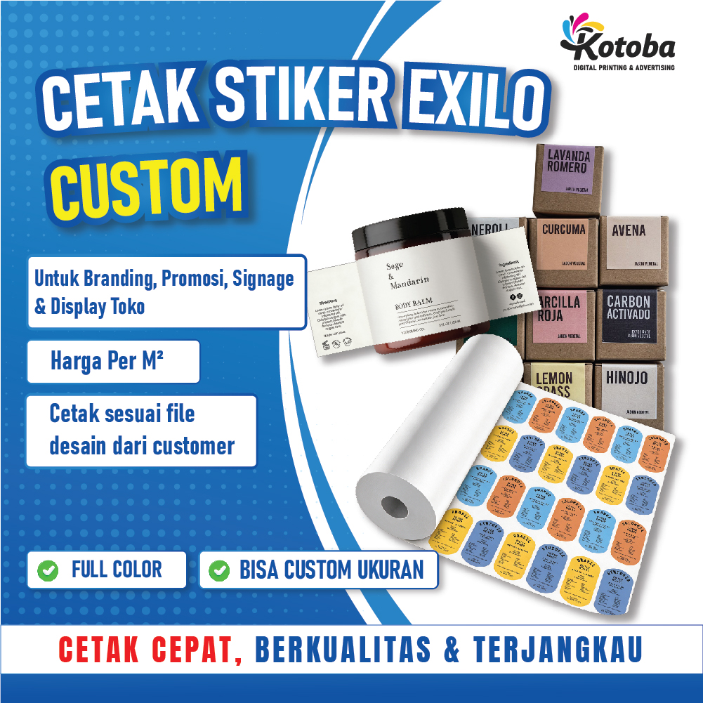 Cetak Stiker Exilo Print Saja Custom Per Meter | Full Color Outdoor | Untuk Branding & Promosi