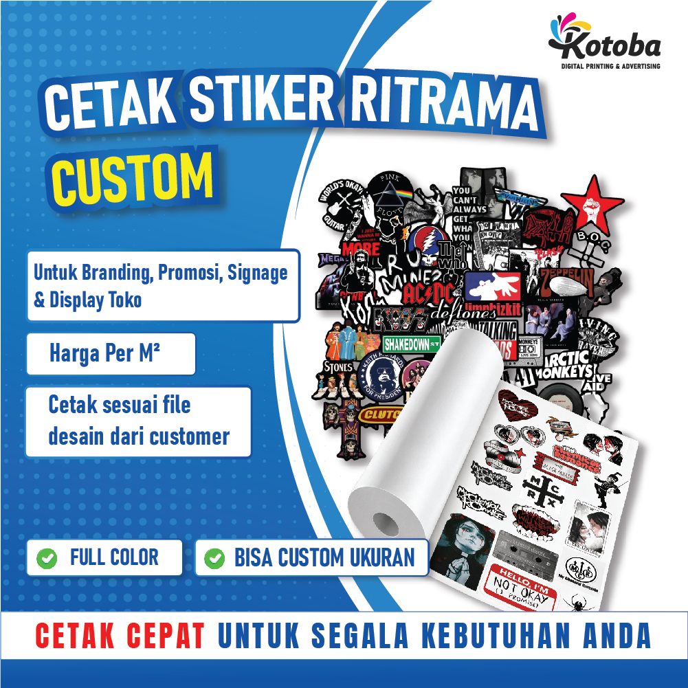 Cetak Stiker Ritrama Custom Per Meter Laminasi Glossy| Full Color Outdoor | Untuk Branding & Promosi