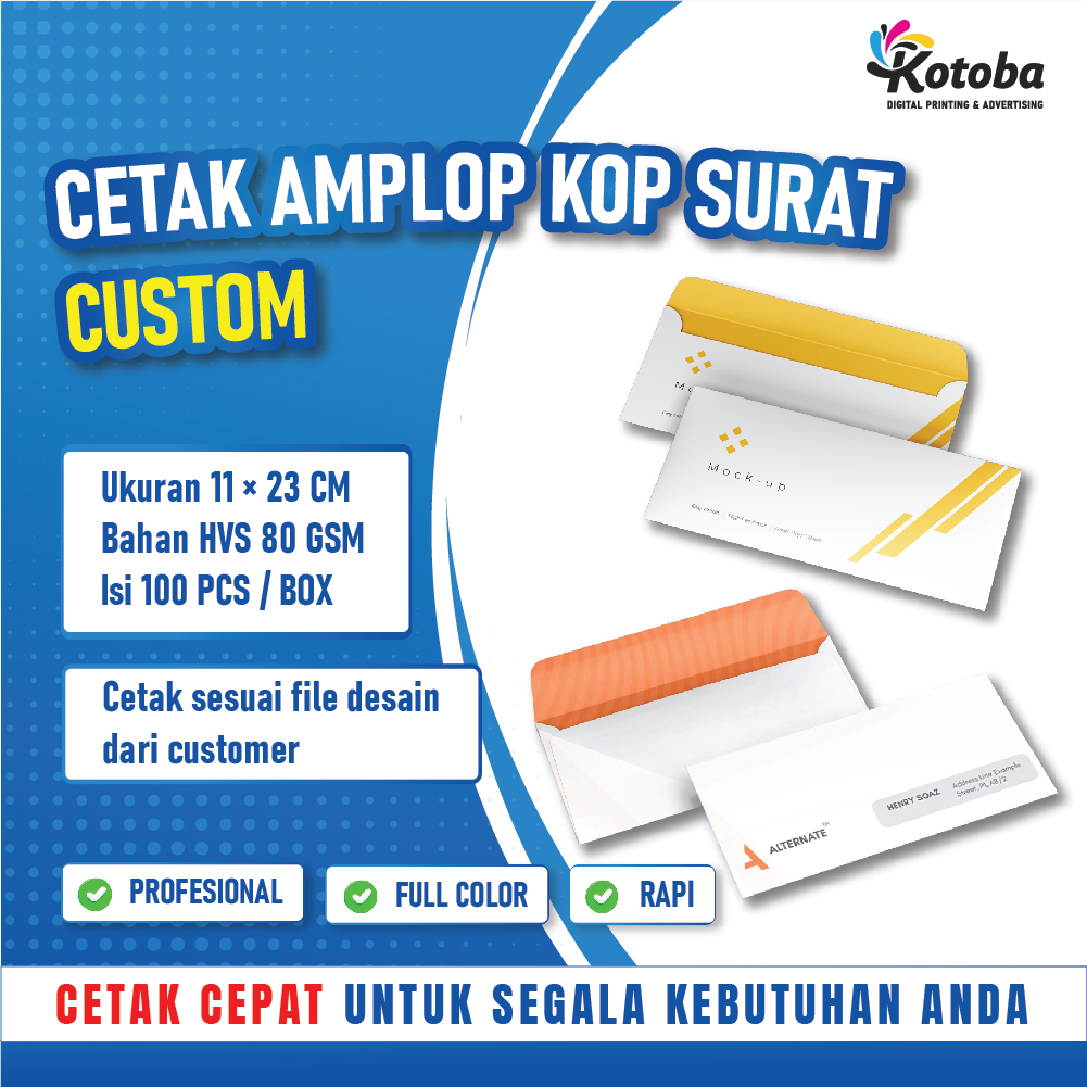 Cetak Amplop|Kop Surat Custom 2 Sisi|Murah|Ukuran 11x23cm|Warna putih